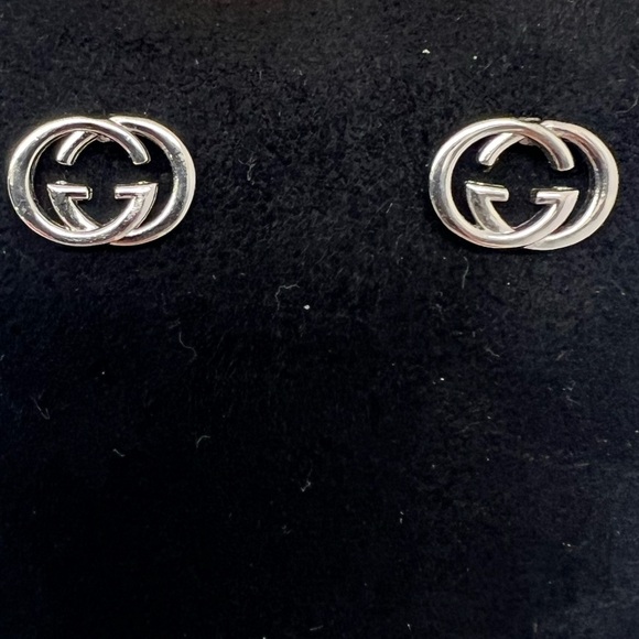 Gucci GG Logo Silver Stud Earrings | Authentic Designer Minimalist Jewelry - Picture 3 of 3